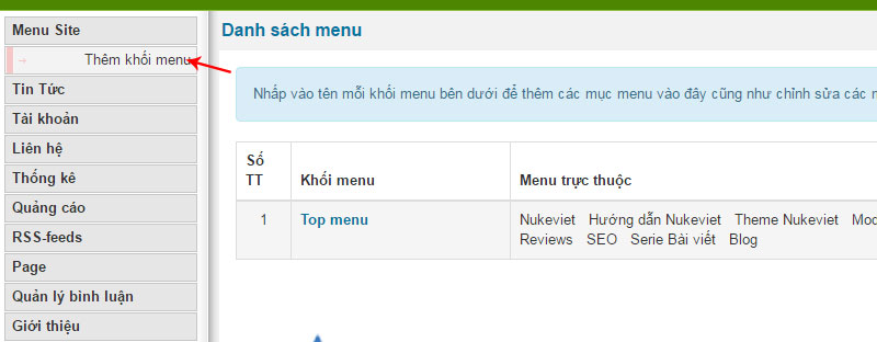 Hướng dẫn menu trong nukeviet