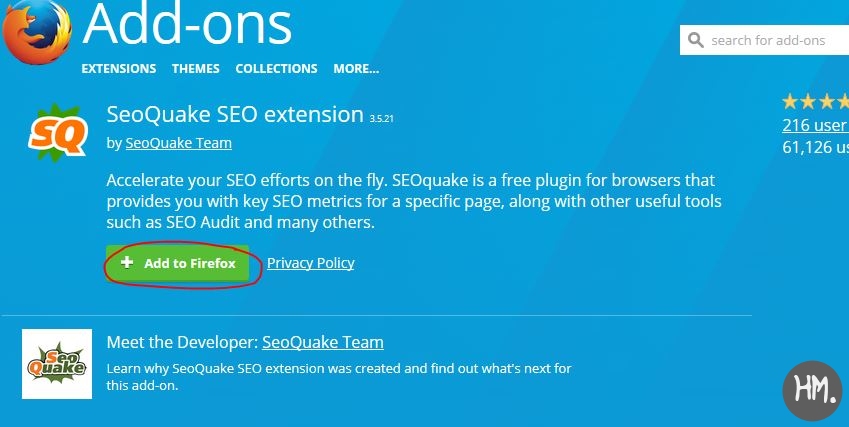 seoquake addon firefox